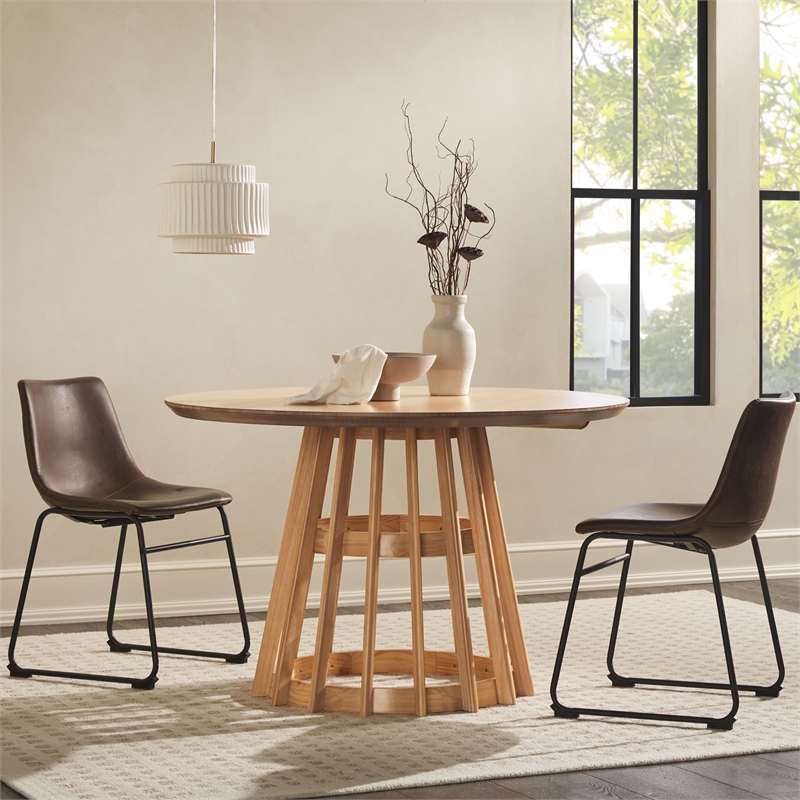 Pemberly Row Slatted Wood Pedestal Base Dining Table - 48 Inch - Cerused White