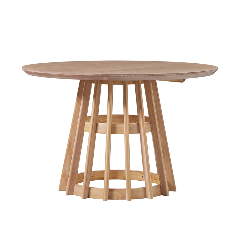 Pemberly Row Slatted Wood Pedestal Base Dining Table - 48 Inch - Cerused White