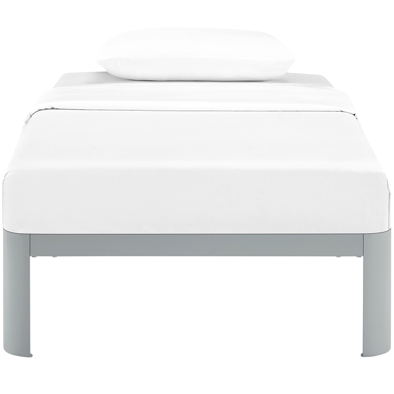 Pemberly Row Modern Platform Metal Twin Bed Frame in Gray Finish