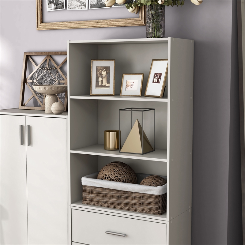 Pemberly Row Modern Stackable Wood 3-Shelf Bookcase in White
