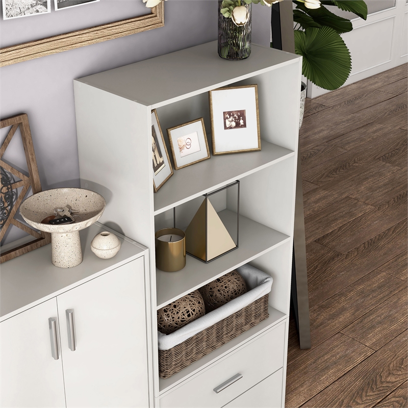 Pemberly Row Modern Stackable Wood 3-Shelf Bookcase in White