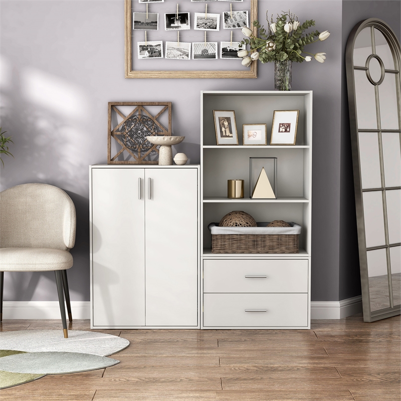 Pemberly Row Modern Stackable Wood 3-Shelf Bookcase in White