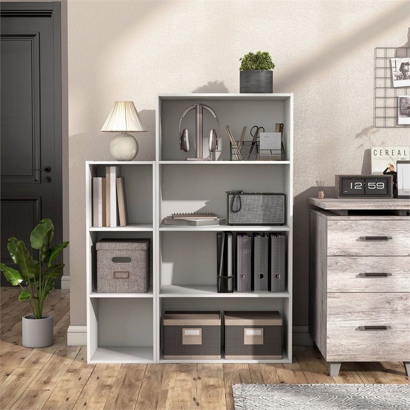 Pemberly Row Modern Stackable Wood 4-Shelf Bookcase in White