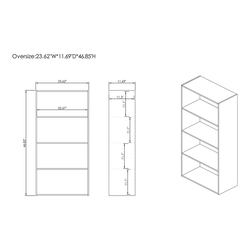 Pemberly Row Modern Stackable Wood 4-Shelf Bookcase in White