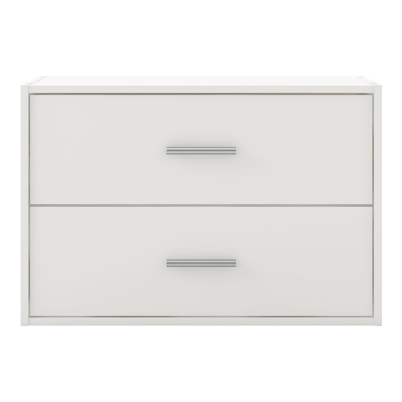 Pemberly Row Modern Stackable Wood 2-Drawer Bookcase in White