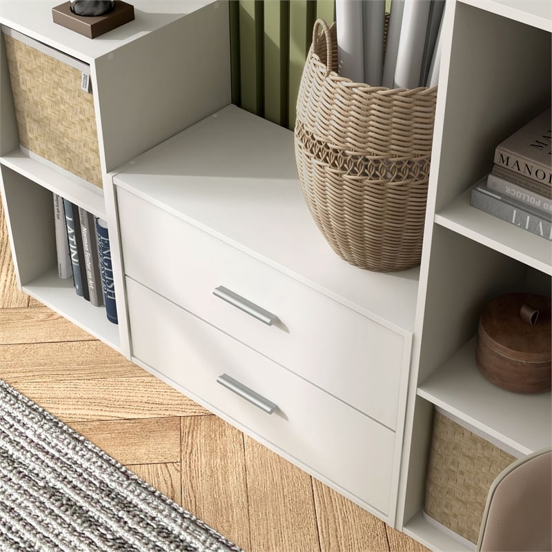 Pemberly Row Modern Stackable Wood 2-Drawer Bookcase in White