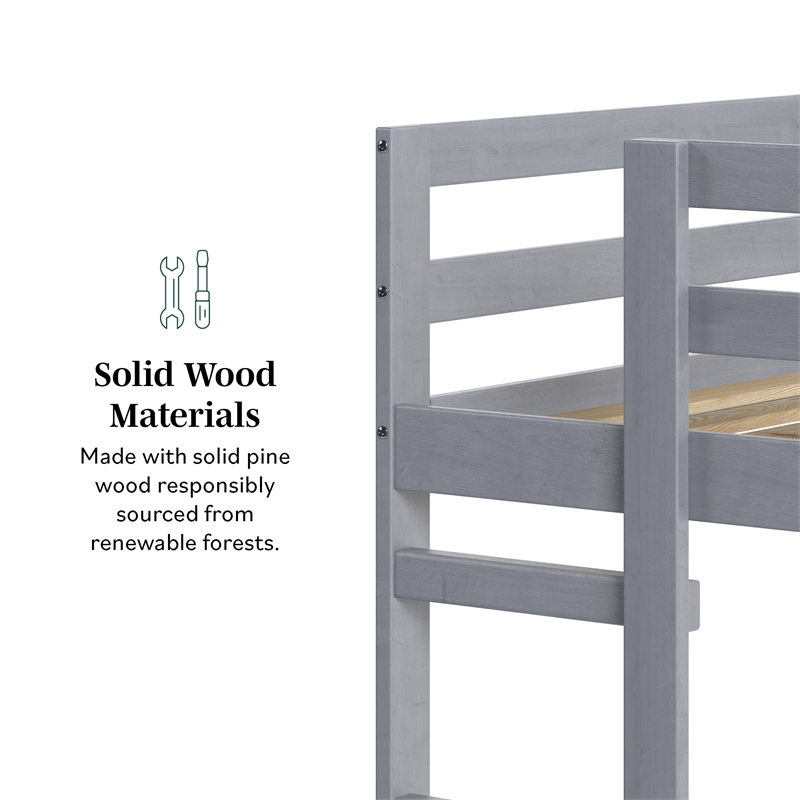 Pemberly Row Twin Over Twin Simple Solid Wood Bunk Bed - Gray