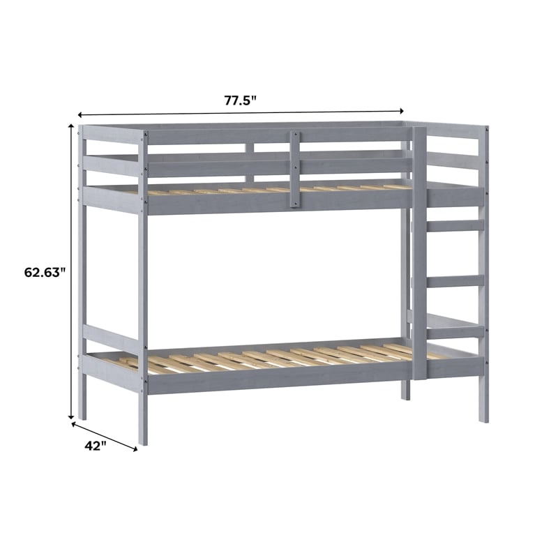 Pemberly Row Twin Over Twin Simple Solid Wood Bunk Bed - Gray