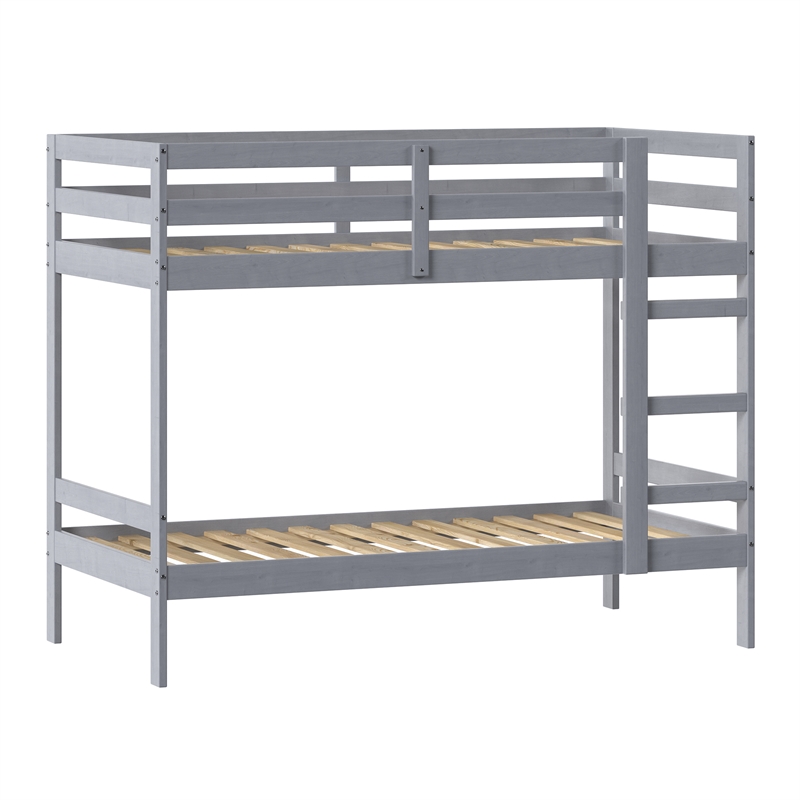 Pemberly Row Twin Over Twin Simple Solid Wood Bunk Bed - Gray
