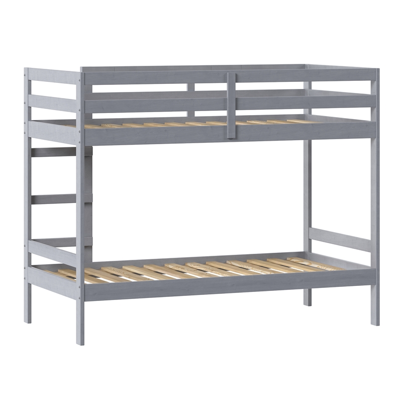 Pemberly Row Twin Over Twin Simple Solid Wood Bunk Bed - Gray