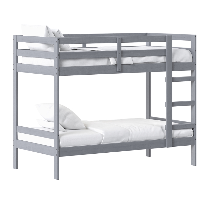 Pemberly Row Twin Over Twin Simple Solid Wood Bunk Bed - Gray