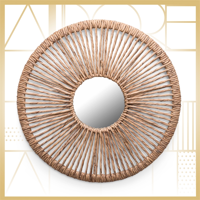 Pemberly Row Round Rattan Style Water Hyacinth Hanging Mirror