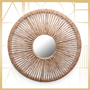 Pemberly Row Round Rattan Style Water Hyacinth Hanging Mirror