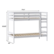 Pemberly Row Twin Over Twin Simple Solid Wood Bunk Bed - White