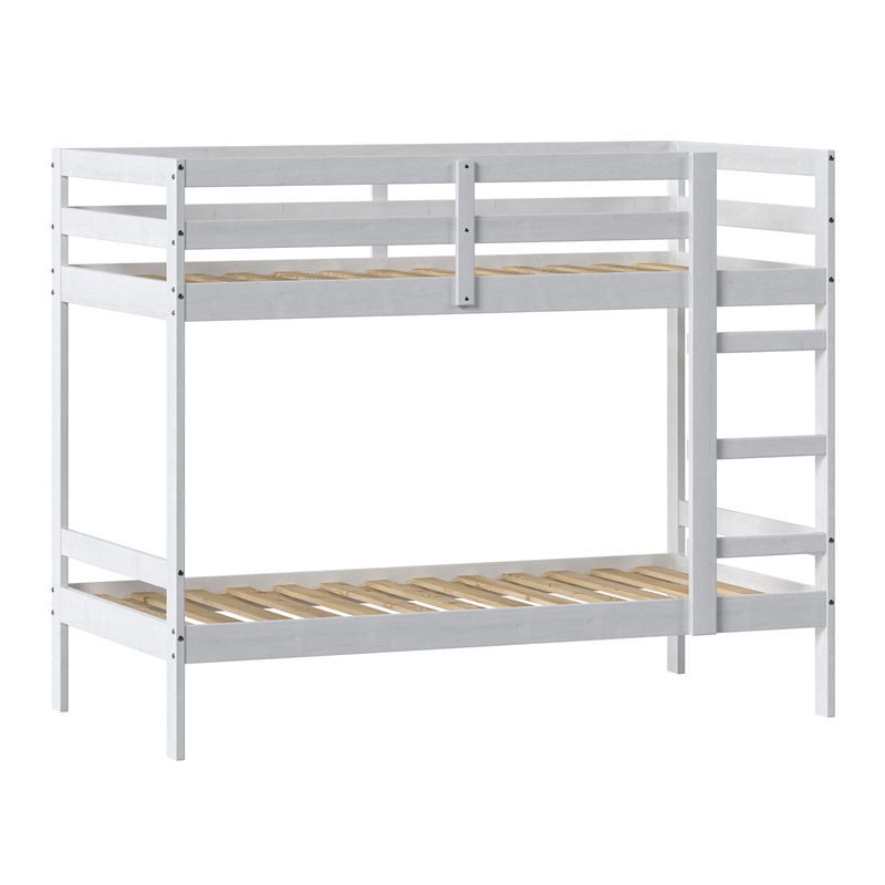 Pemberly Row Twin Over Twin Simple Solid Wood Bunk Bed - White