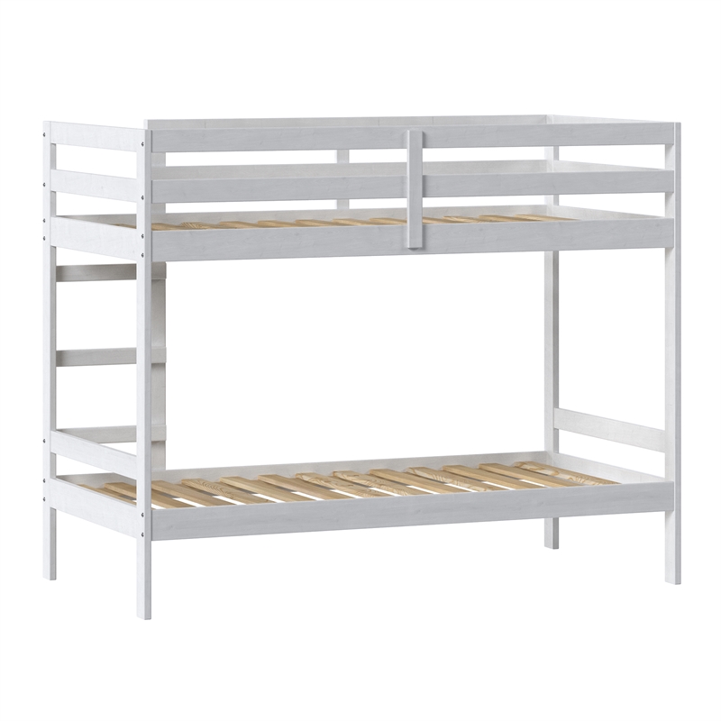 Pemberly Row Twin Over Twin Simple Solid Wood Bunk Bed - White