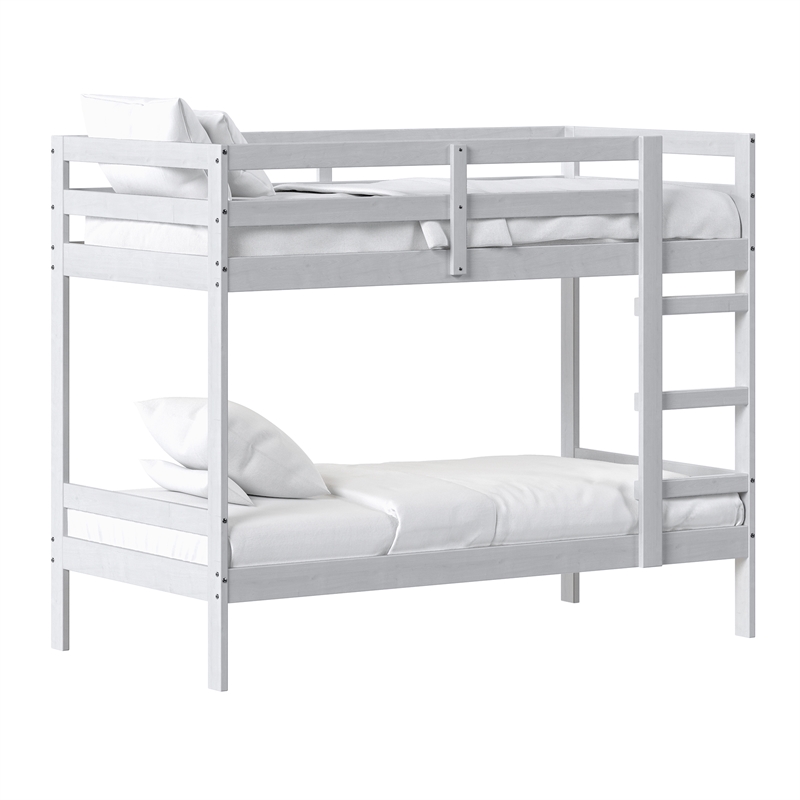 Pemberly Row Twin Over Twin Simple Solid Wood Bunk Bed - White