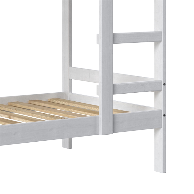 Pemberly Row Twin Over Twin Simple Solid Wood Bunk Bed - White