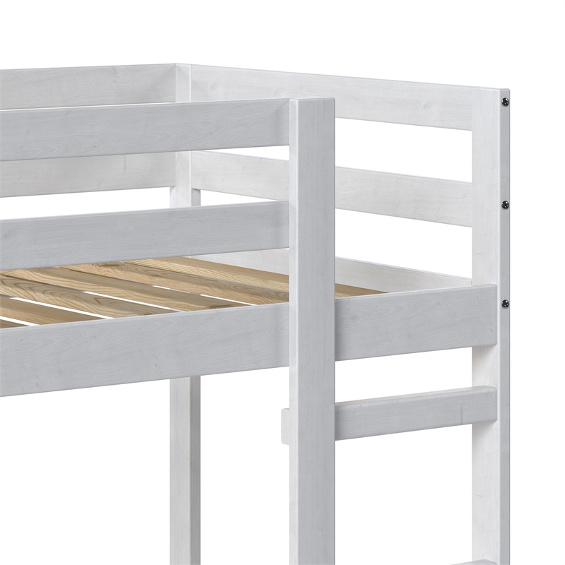 Pemberly Row Twin Over Twin Simple Solid Wood Bunk Bed - White