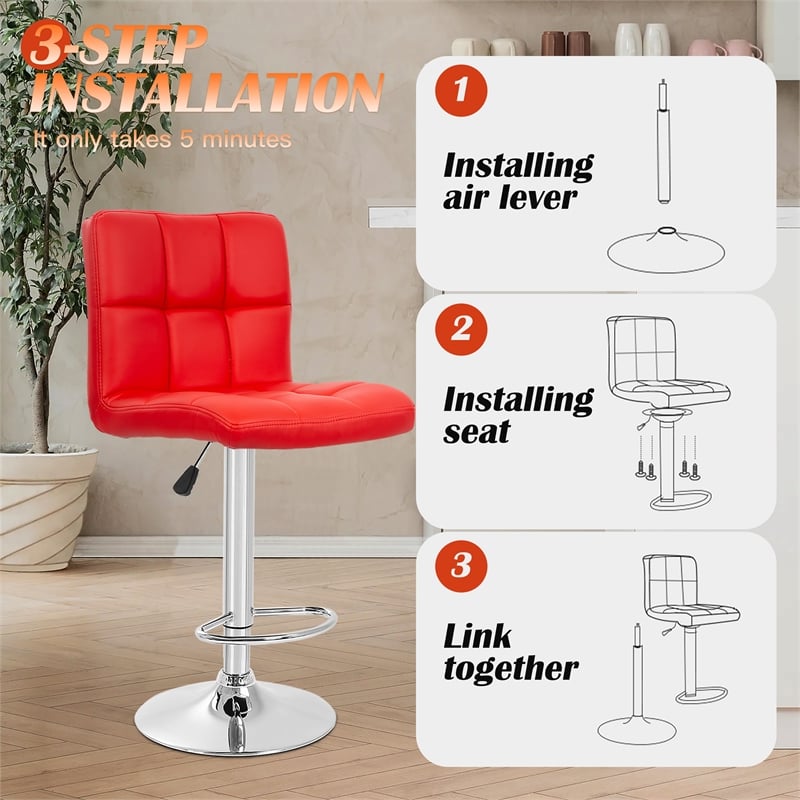 Pemberly Row Faux Leather Adjustable Red Bar Stools (Set of 2)