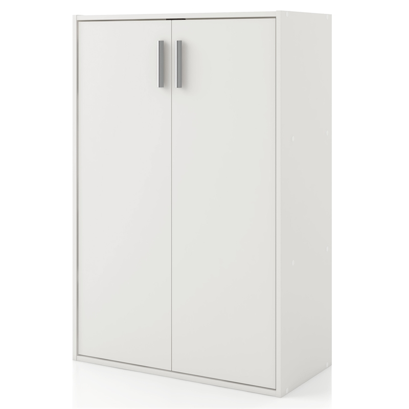 Pemberly Row Stackable Wood 3-Shelf Bookcase with Door in White
