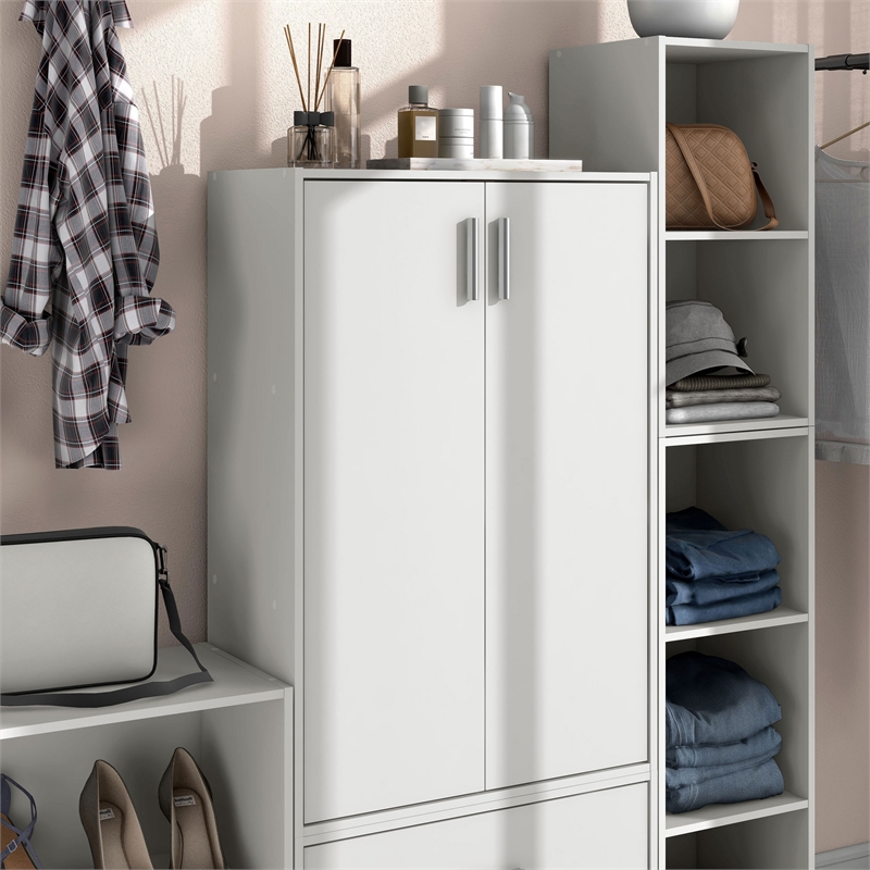 Pemberly Row Stackable Wood 3-Shelf Bookcase with Door in White