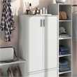 Pemberly Row Stackable Wood 3-Shelf Bookcase with Door in White