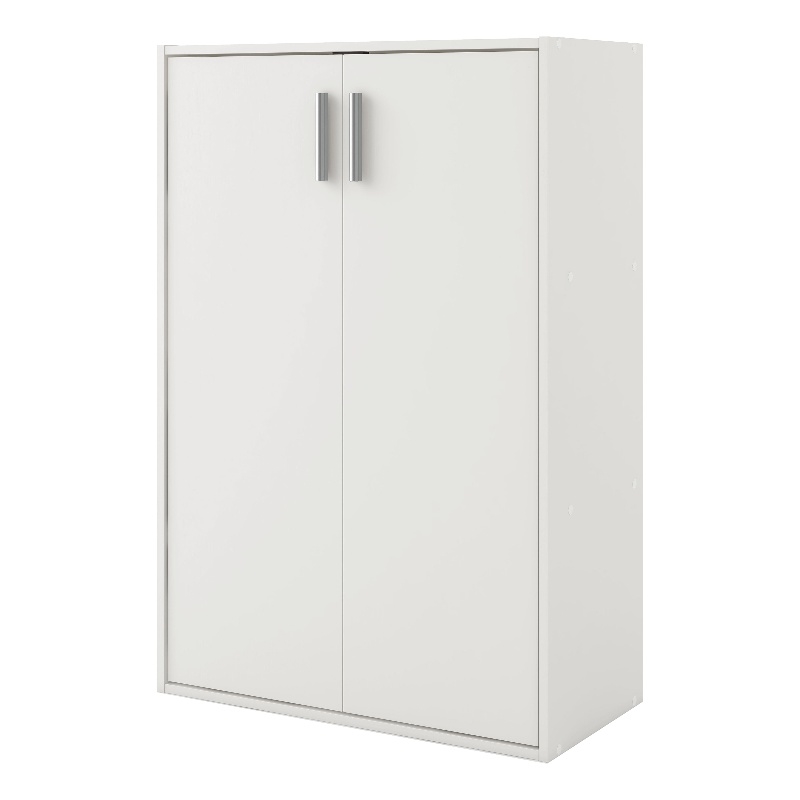 Pemberly Row Stackable Wood 3-Shelf Bookcase with Door in White