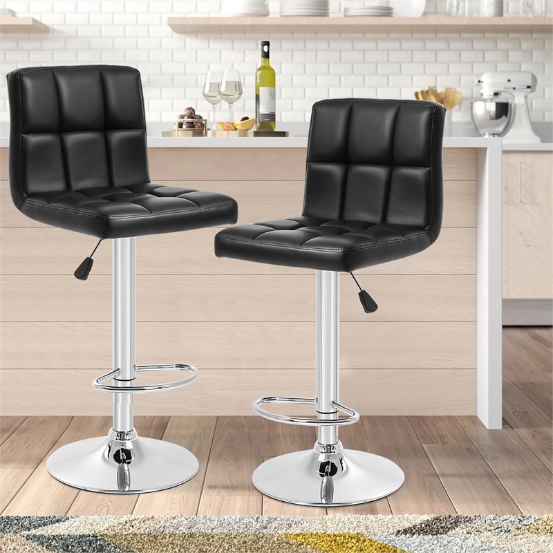 Pemberly Row Faux Leather Adjustable Black Bar Stools (Set of 2)
