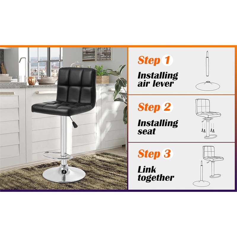 Pemberly Row Faux Leather Adjustable Black Bar Stools (Set of 2)