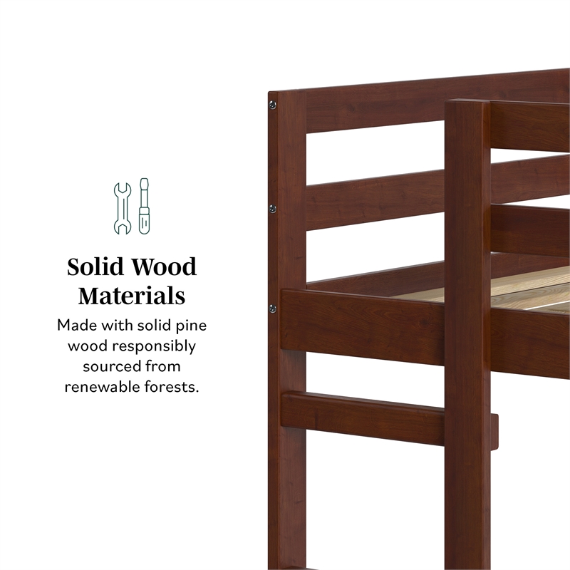 Pemberly Row Twin Over Twin Simple Solid Wood Bunk Bed - Espresso