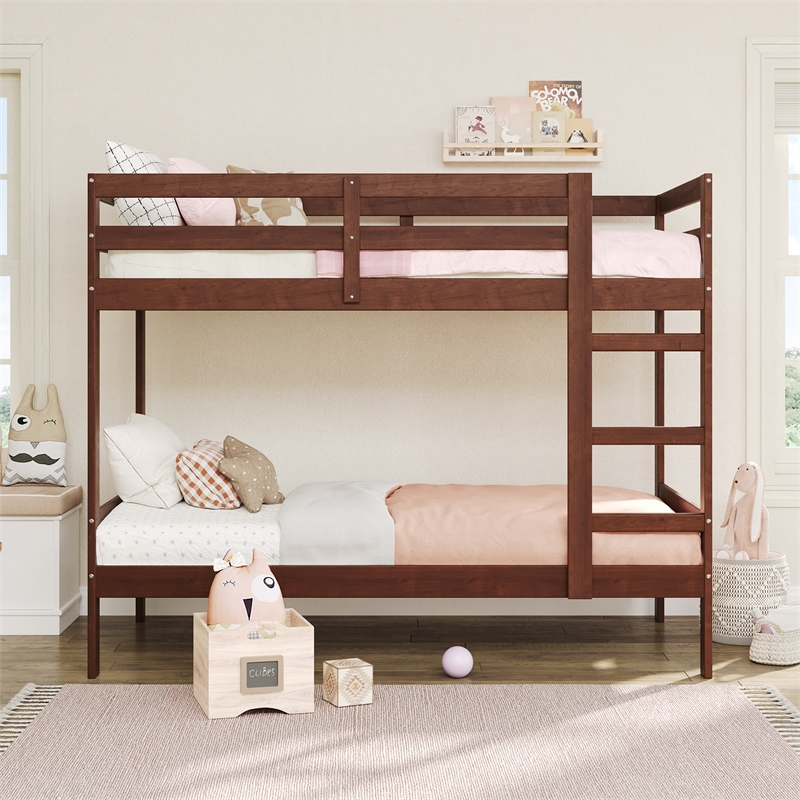 Pemberly Row Twin Over Twin Simple Solid Wood Bunk Bed - Espresso