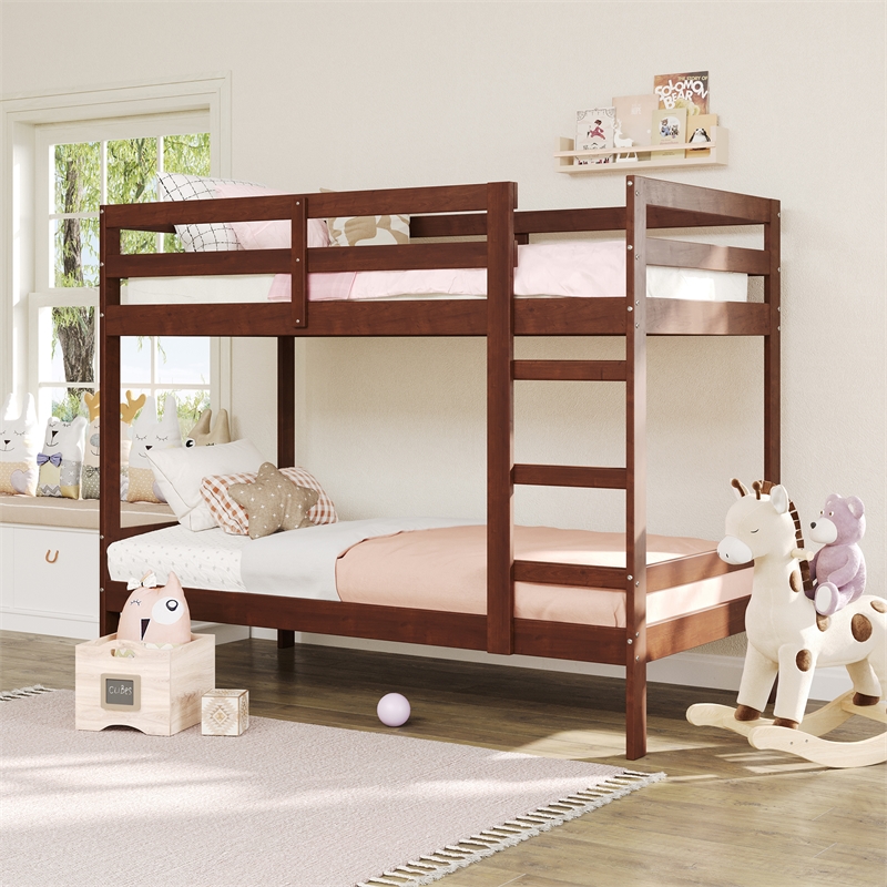 Pemberly Row Twin Over Twin Simple Solid Wood Bunk Bed - Espresso