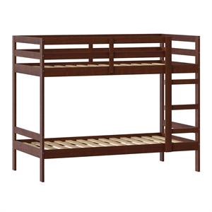 Pemberly Row Twin Over Twin Simple Solid Wood Bunk Bed - Espresso