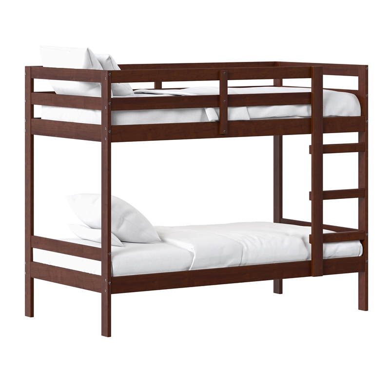 Pemberly Row Twin Over Twin Simple Solid Wood Bunk Bed - Espresso