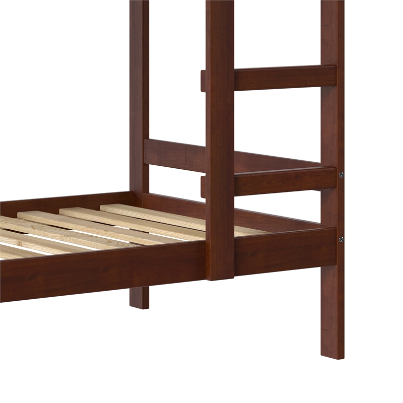 Pemberly Row Twin Over Twin Simple Solid Wood Bunk Bed - Espresso