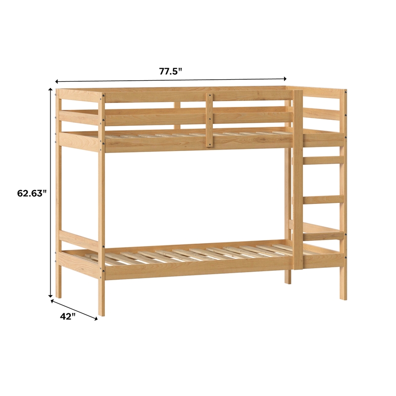 Pemberley Row Solid Wood Natural Pine Bunk Bed Twin Over Twin 77.5