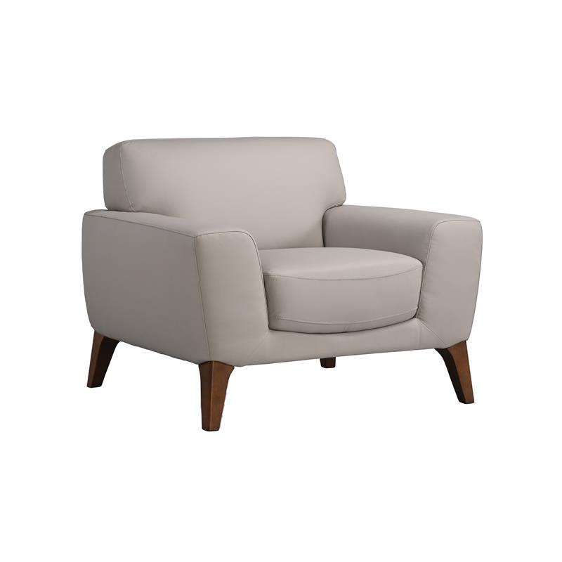 Pemberly Row Modern Genuine Top Grain Leather Chair in Cream