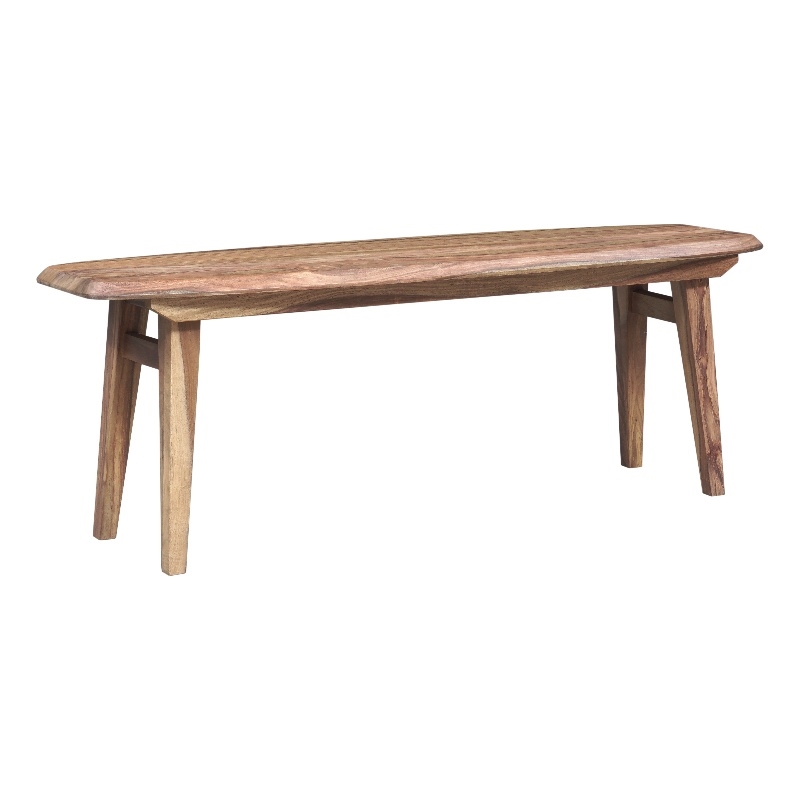 Pemberly Row Solid Sheesham Wood Dining Bench in Light Brown