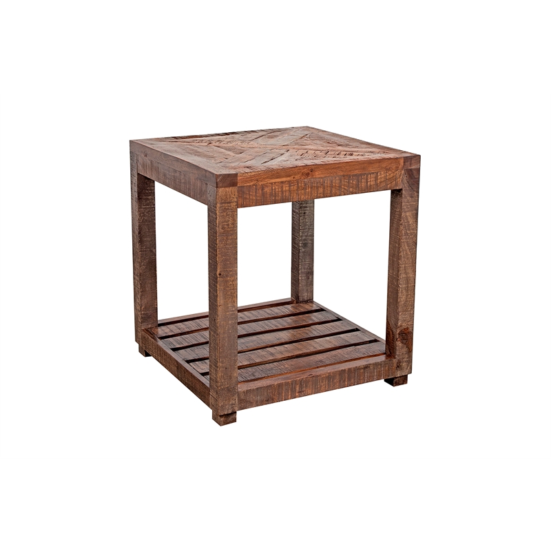 Pemberly Row Contemporary Solid Wood End Table in Brown Finish