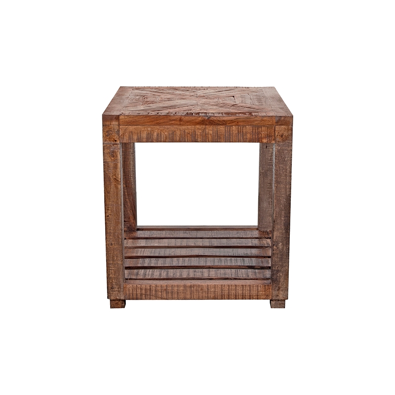 Pemberly Row Contemporary Solid Wood End Table in Brown Finish