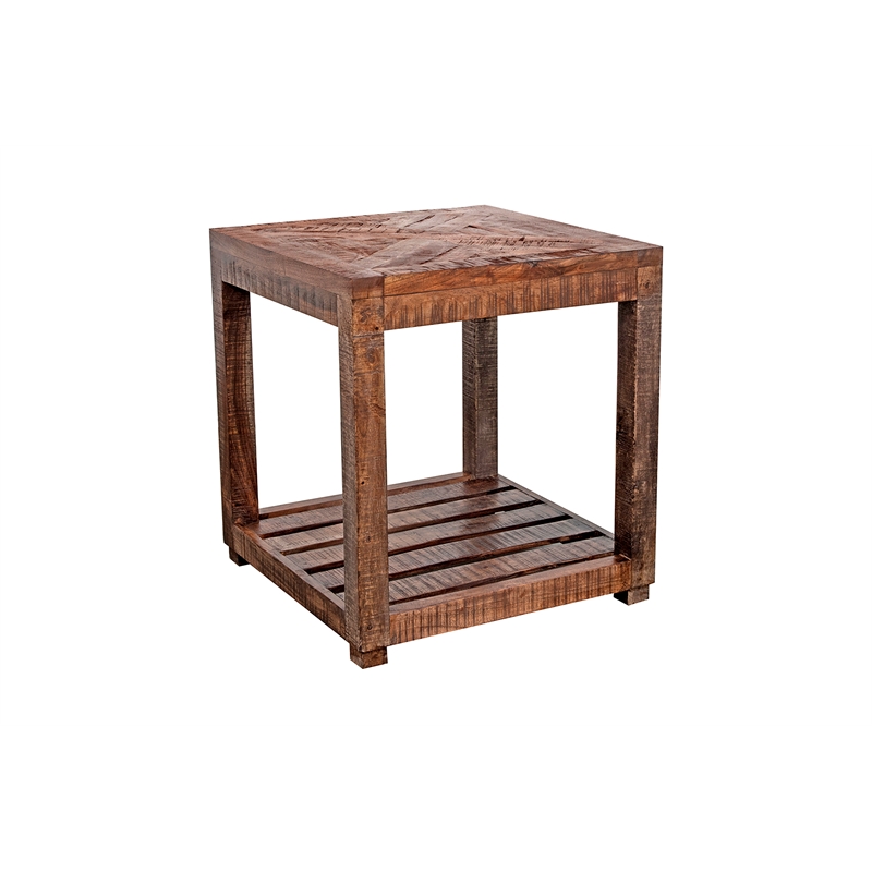Pemberly Row Contemporary Solid Wood End Table in Brown Finish