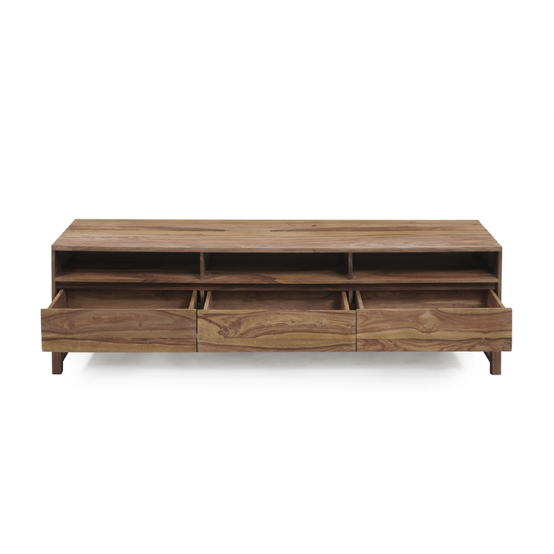 Pemberly Row Contemporary Solid Sheesham Wood TV Stand in Brown