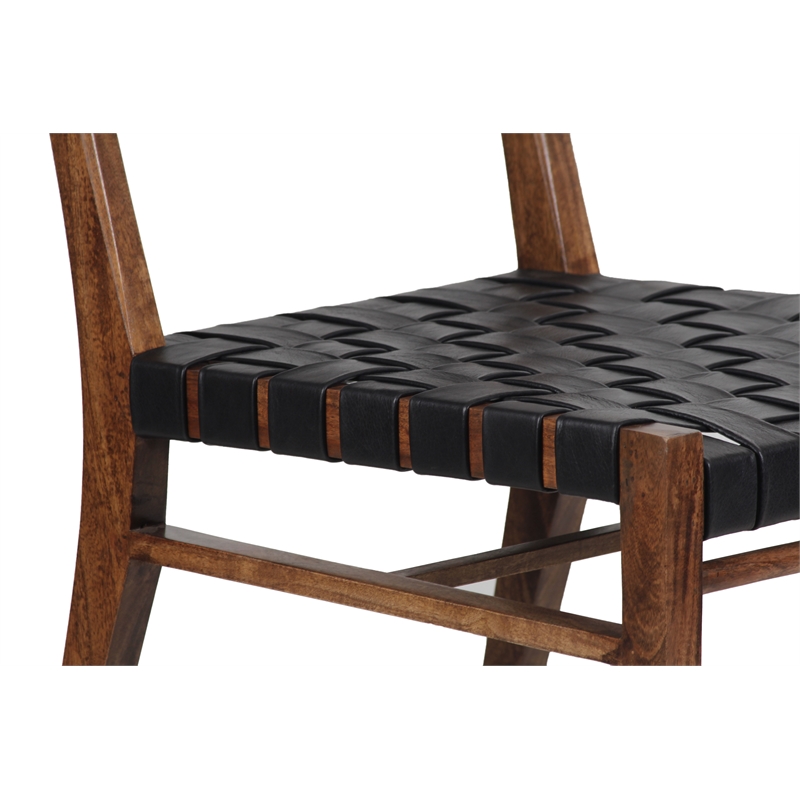 Pemberly Row Genuine Leather Basket-Woven Dining Chair in Brown