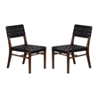 Pemberly Row Set of 2 Genuine Leather Basket-Woven Dining Chairs in Brown