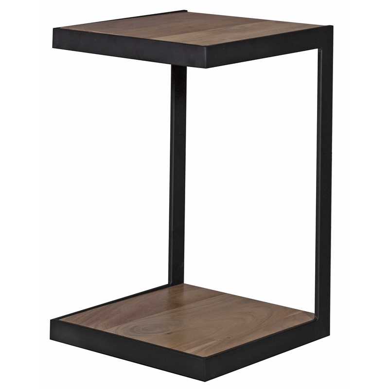 Pemberly Row Contemporary Solid Sheesham Wood C Table in Natural (Set of 2)