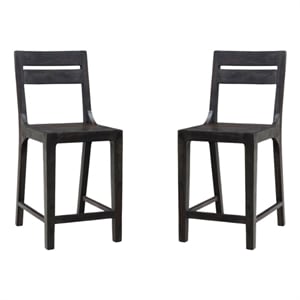Pemberly Row Set of 2 Solid Sheesham Wood 24&quot Dining Chairs in Gray