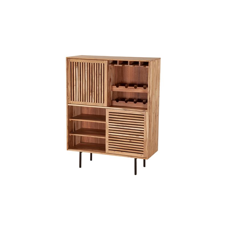 Pemberly Row Contemporary Solid Acacia Wood Bar in Natural Finish