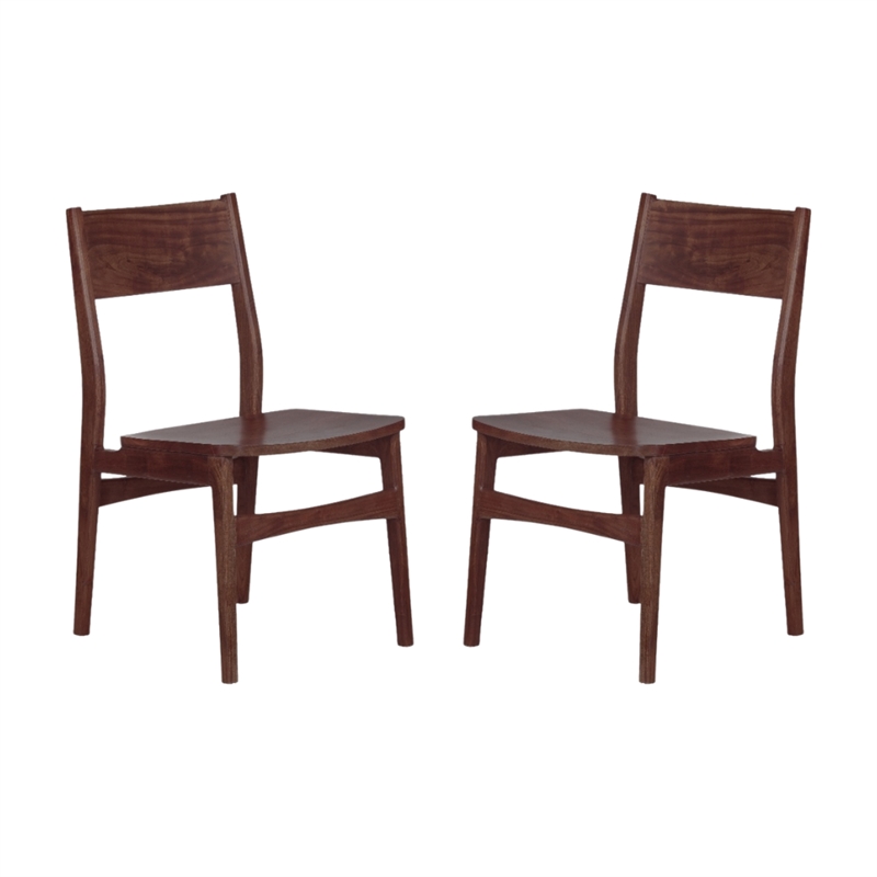 Pemberly Row Set of 2 Solid Acacia Wood Dining Chairs in Brown