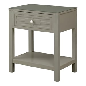 Pemberly Row Taupe Engineered Wood End Side Table Nightstand w/ Glass Top Drawer